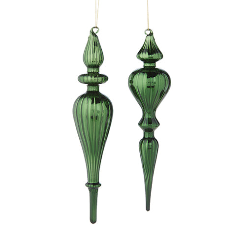 11.75" Green Finial Ornament - Long