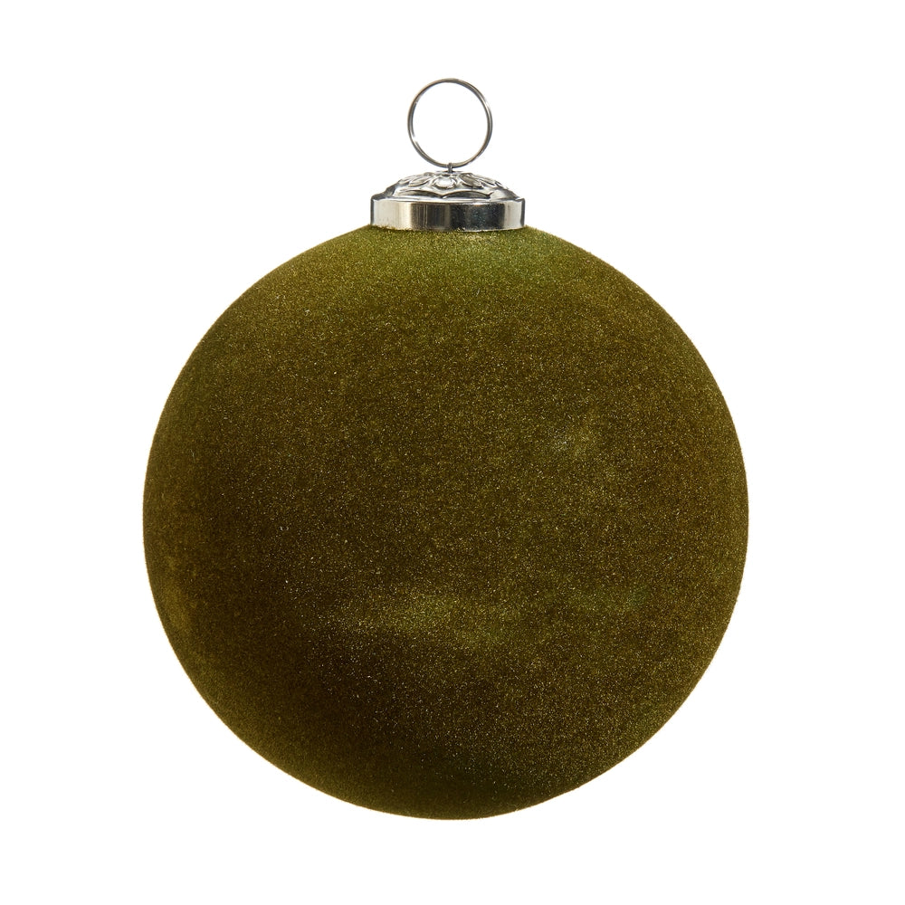 5" Olive Green Flocked Ball Ornament