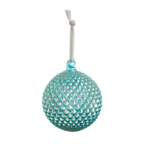 4" Cerulean Blue Quilted Ball Ornament