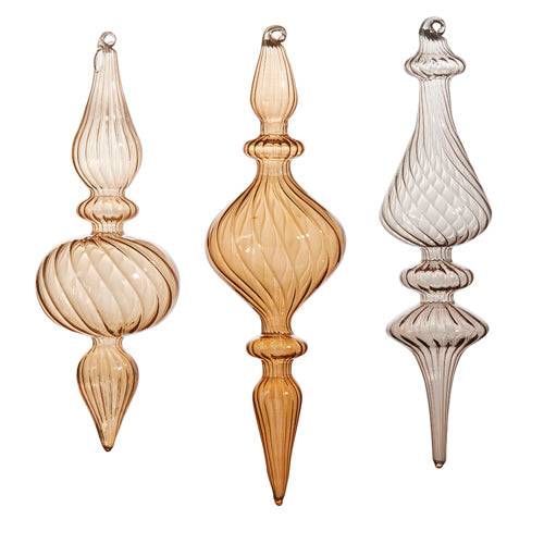 9.5" Glass Blown Finial Ornament - Light Brown