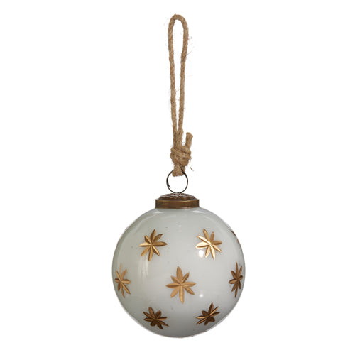 4" Ivory with Gold Star Etched Ball Ornament