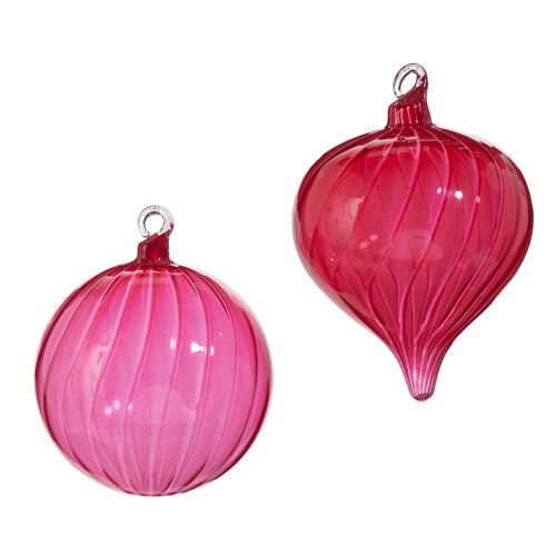 4" Fuschia Blown Glass Ornament - Teardrop