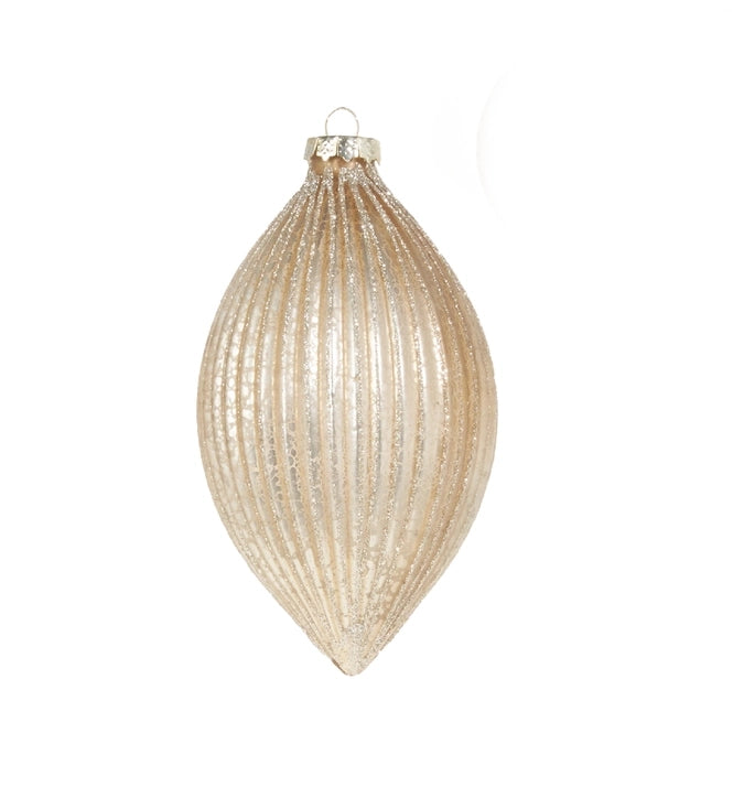 4" Champagne Glitter Ribbed Ornament
