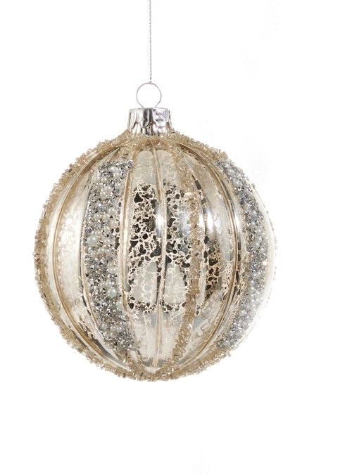 4" Mercury Glass Glitter Stripe Ornament