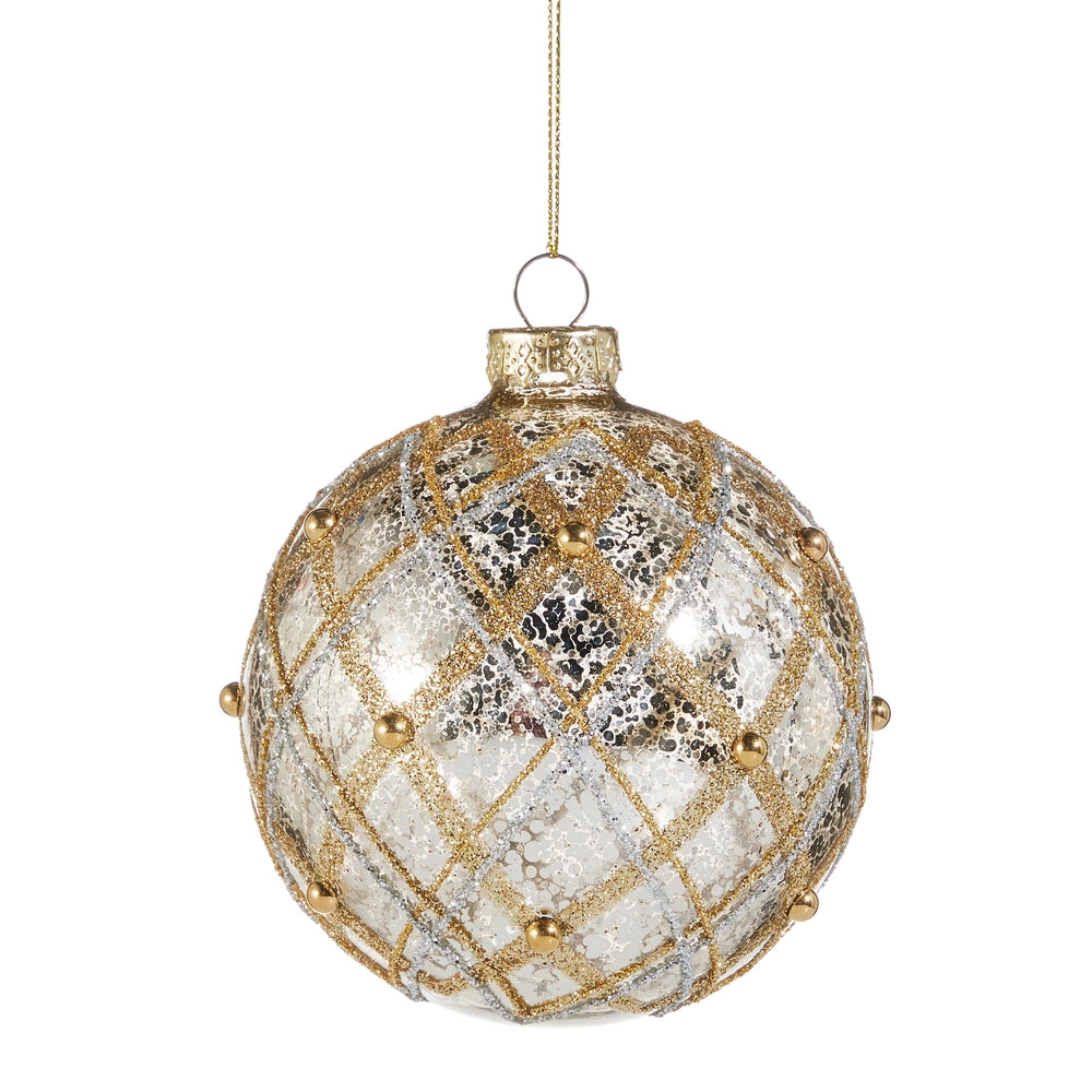 4" Silver and Gold Mercury Glass Ball Ornament