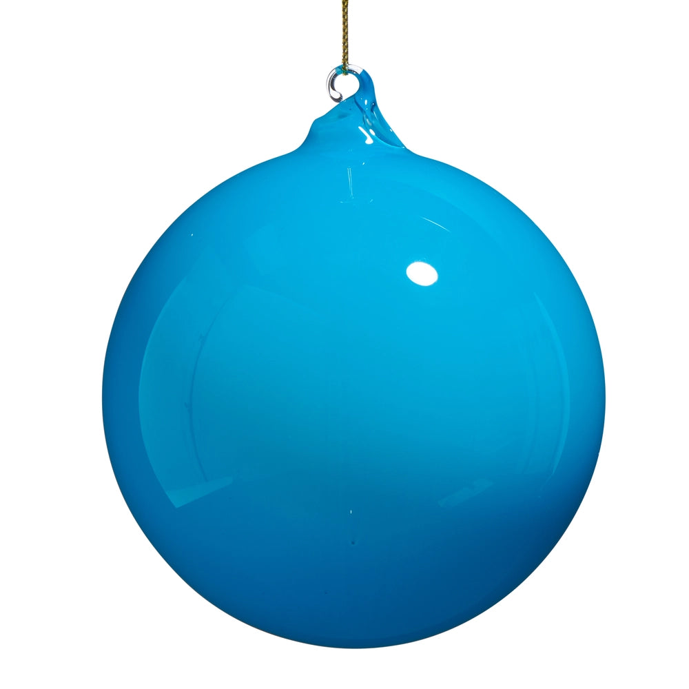 5" Blue Opaque Blown Glass Ball Ornament