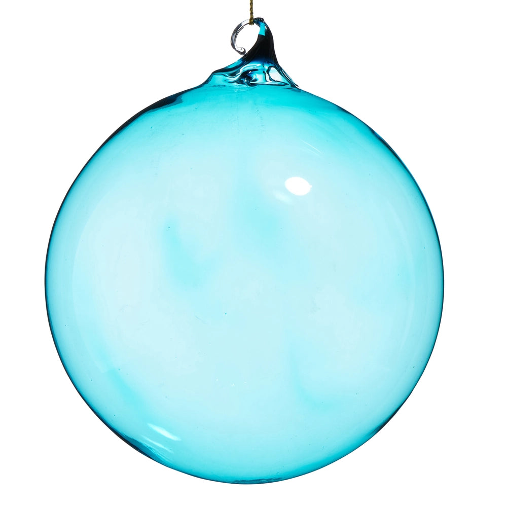 5" Blue Sheer Blown Glass Ball Ornament