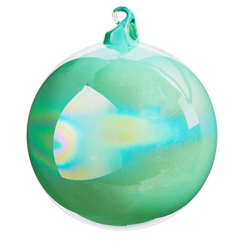 5" Green Iridescent Blown Glass Ball Ornament