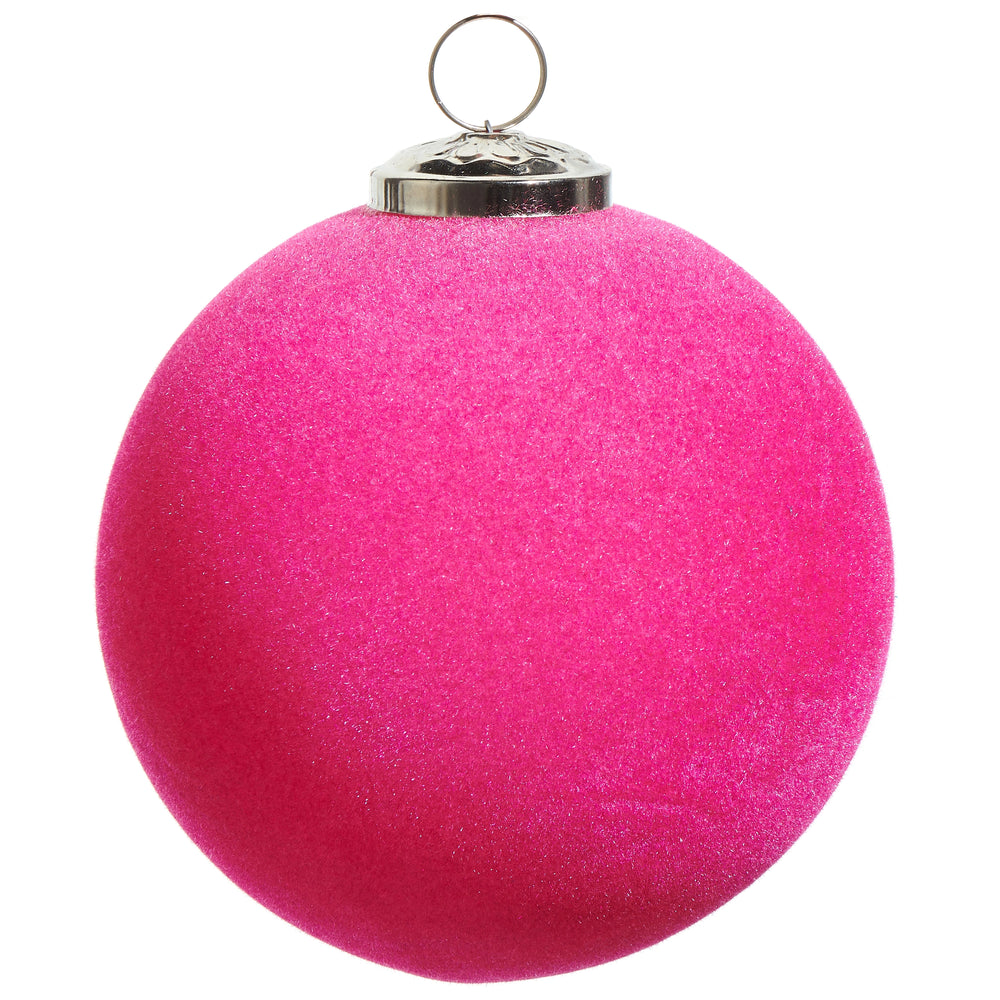 5" Pink Flocked Ball Ornament