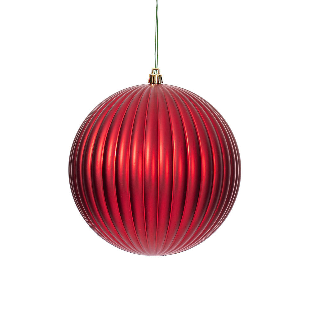 6" Red Matte Lined Ball Ornament