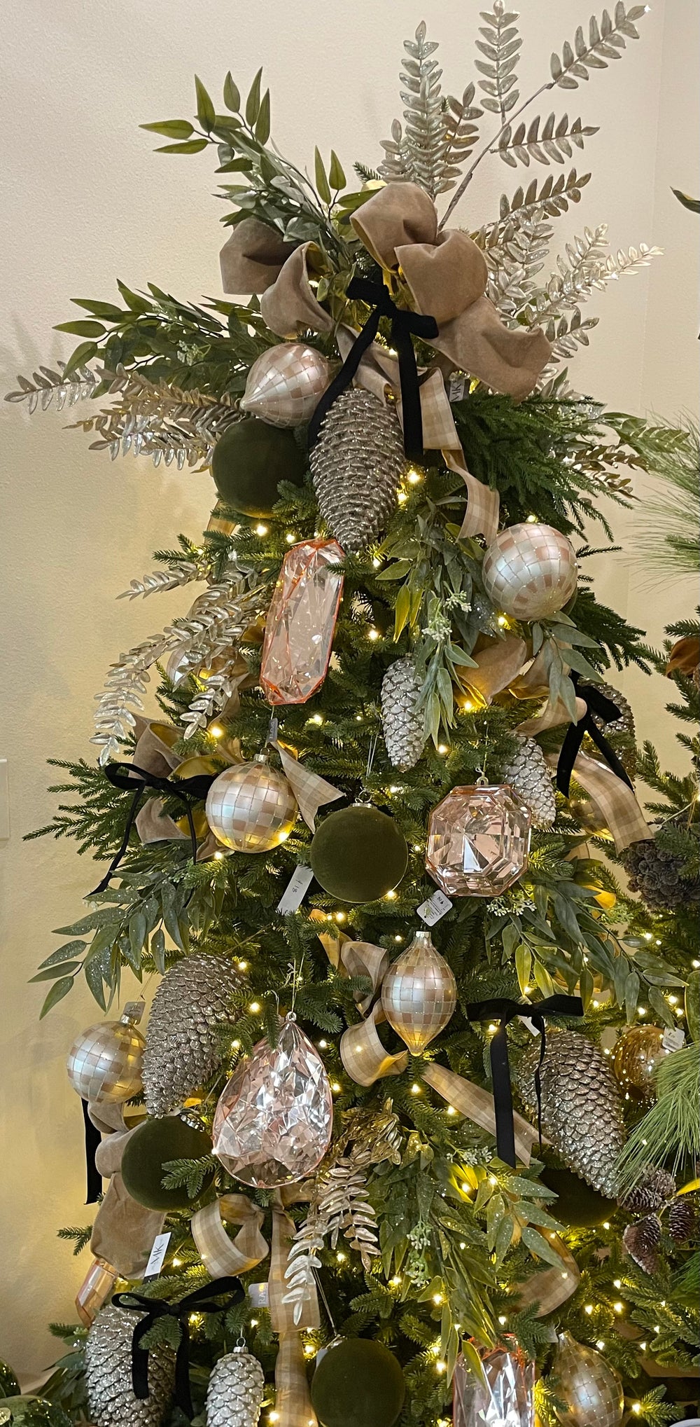 5" Tan Gingham Ornament - Teardrop