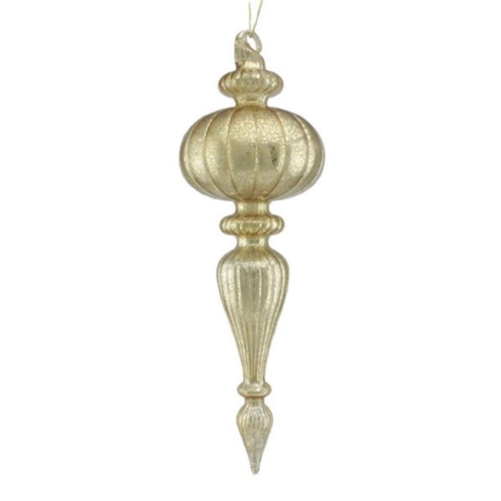 10" Glass Finial Ornament - Shiny Mercury Gold