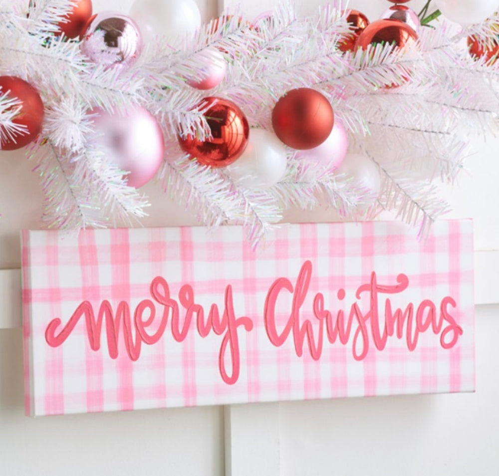 21.5" Pink Gingham Merry Christmas Print