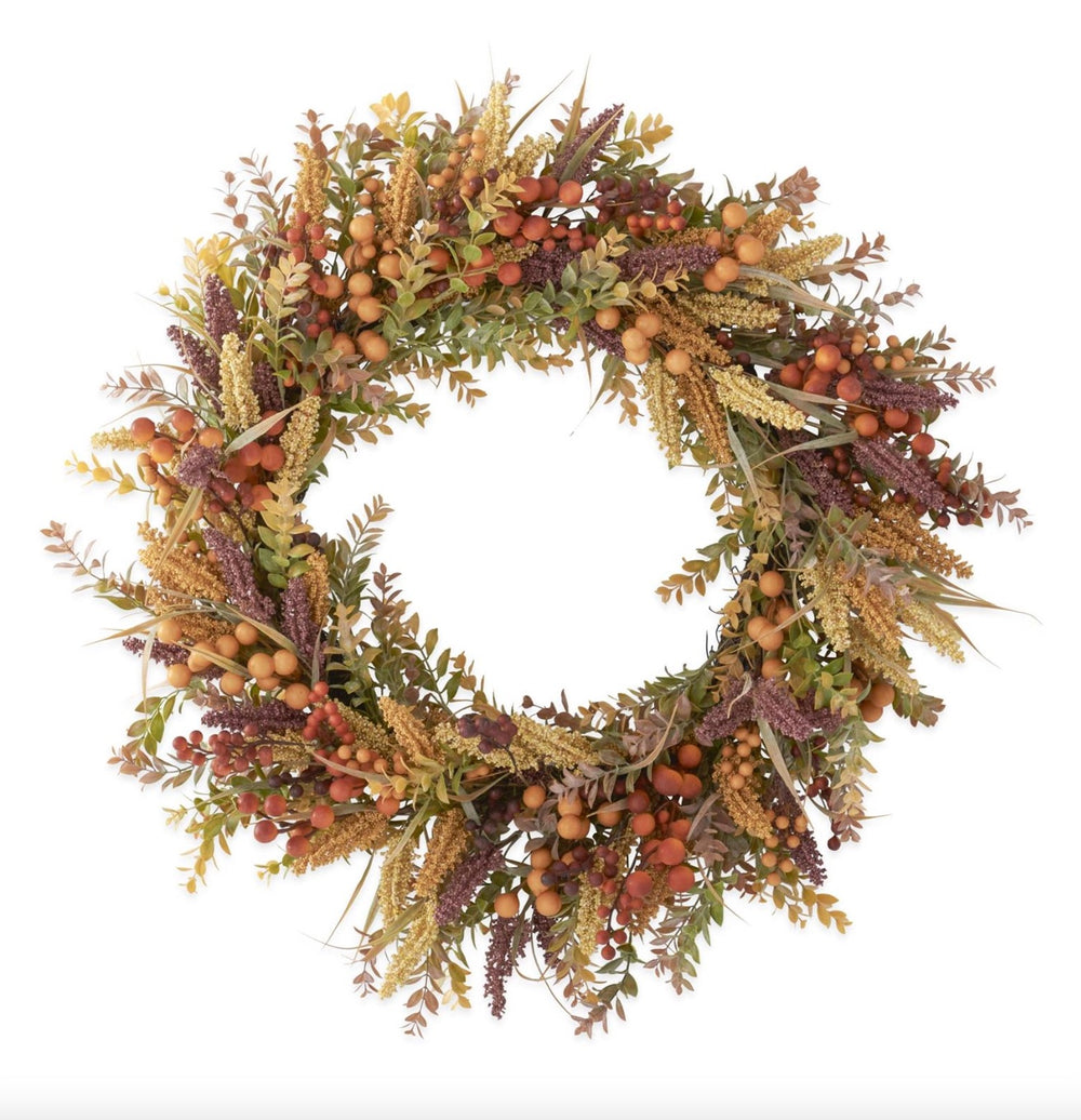 30 inch Burgundy Cream Seed Berry Fall Foliage Wreath