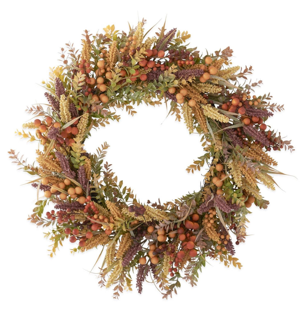 30 Inch Burgundy Cream Seed Berry Fall Foliage Wreath
