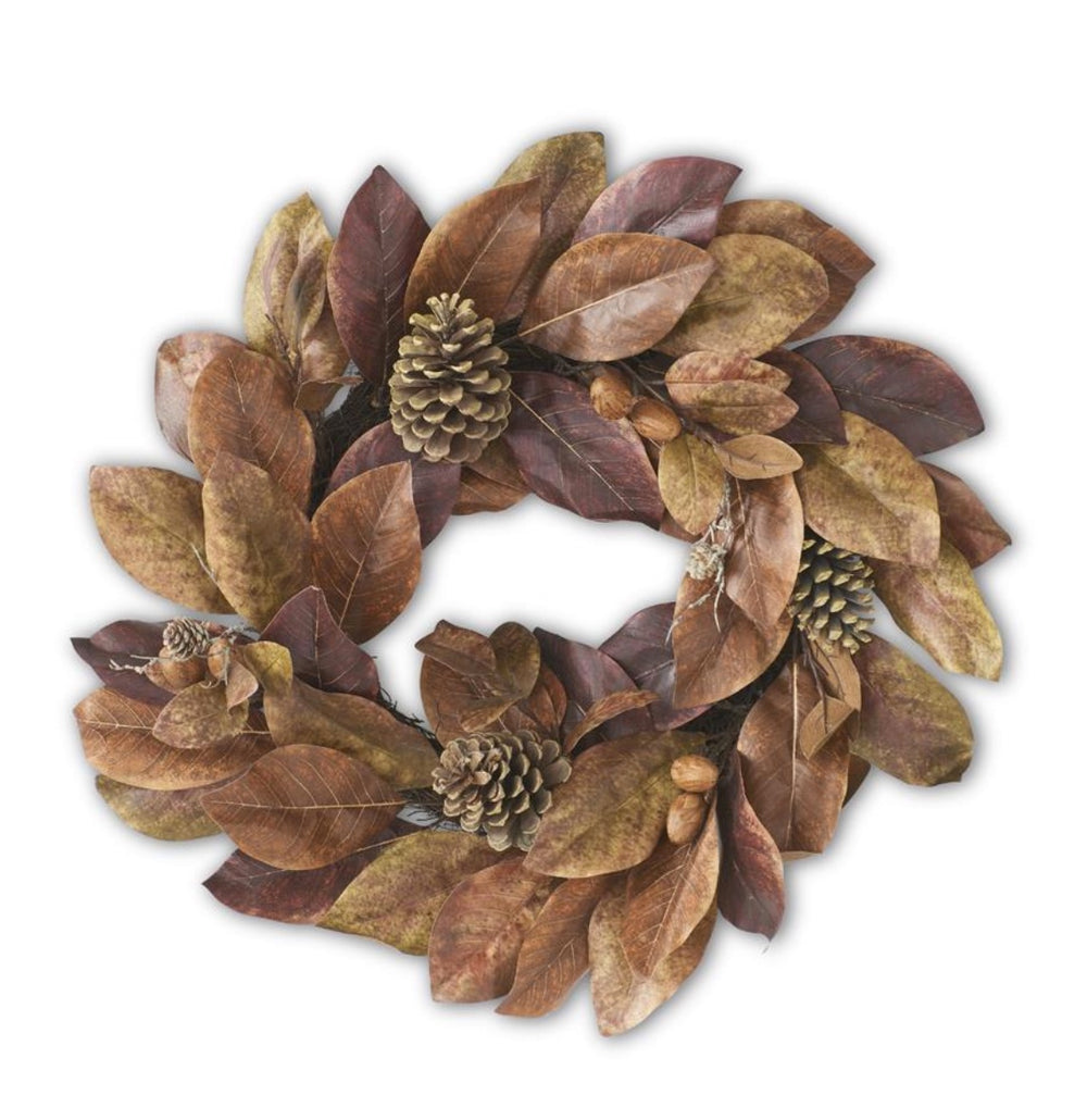 30 Inch Fall Magnolia Wreath with Nuts & Pinecones