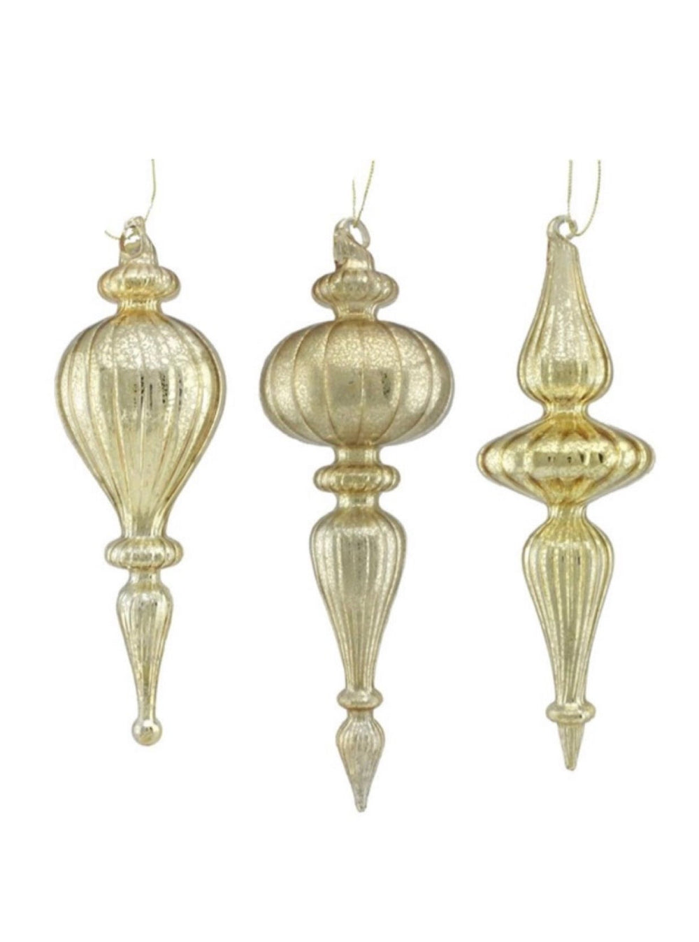 10" Glass Finial Ornament - Shiny Mercury Gold