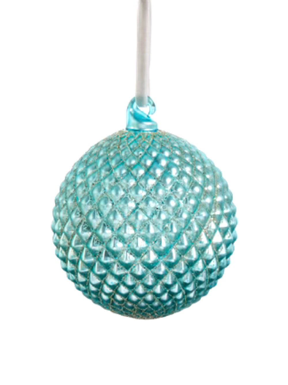 4" Cerulean Blue Quilted Ball Ornament