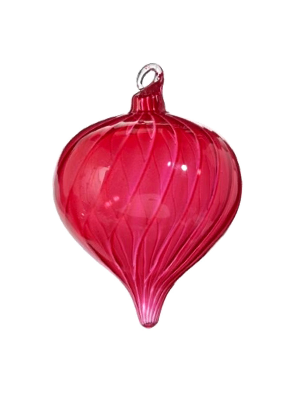 4" Fuschia Blown Glass Ornament - Teardrop