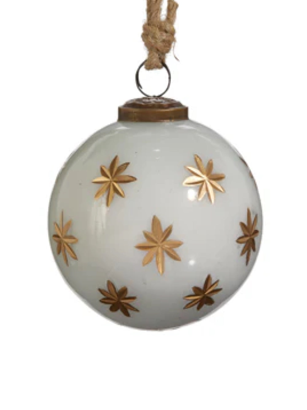 4" Ivory with Gold Star Etched Ball Ornament