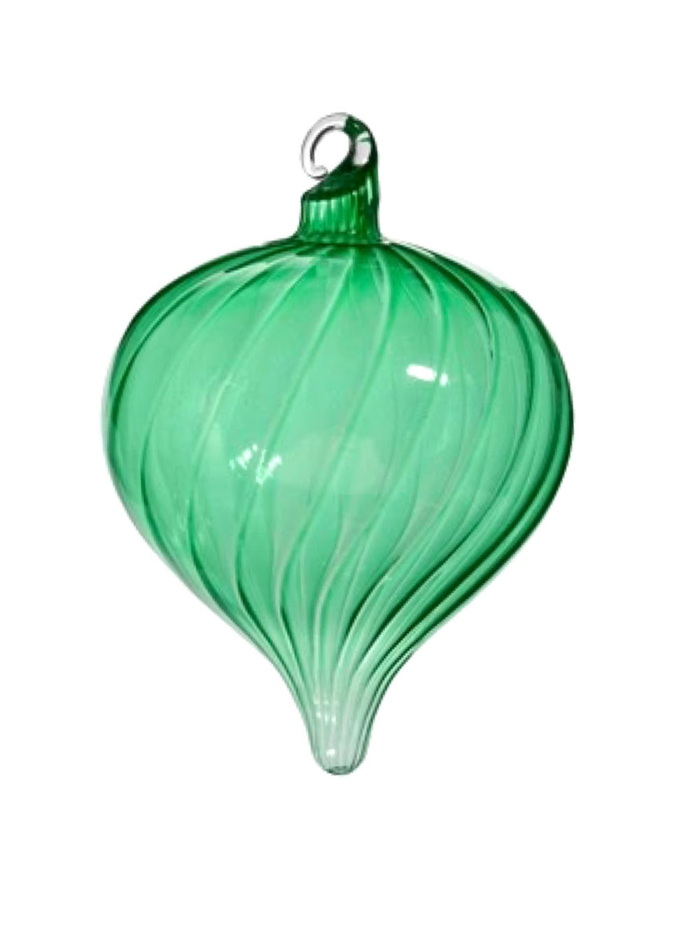 4" Green Blown Glass Ornament - Teardrop