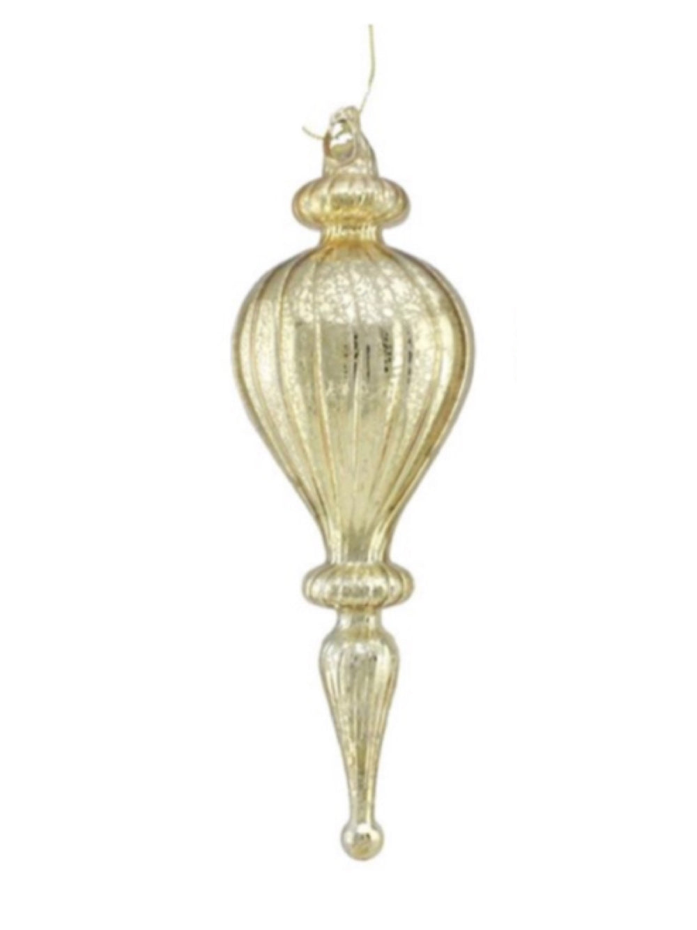 9.5" Glass Finial Ornament - Shiny Mercury Gold