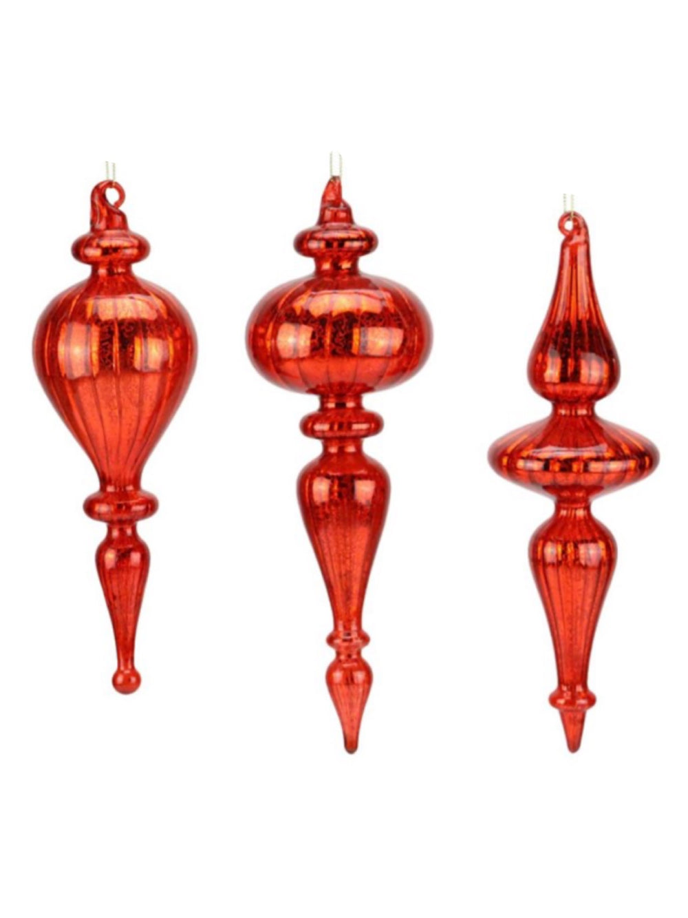 9.5" Glass Finial Ornament - Shiny Mercury Red