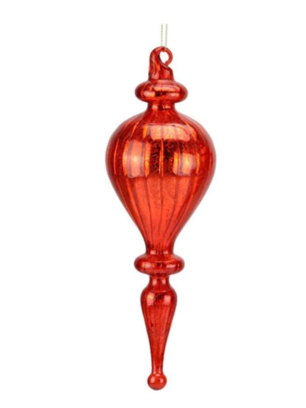 9.5" Glass Finial Ornament - Shiny Mercury Red