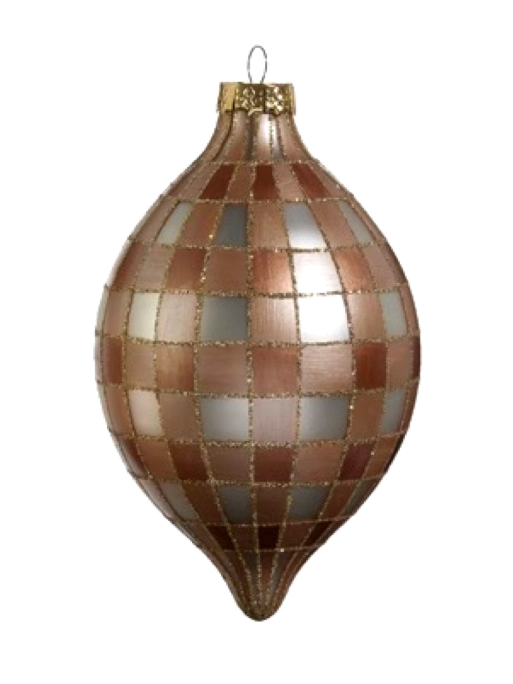 5" Tan Gingham Ornament - Teardrop