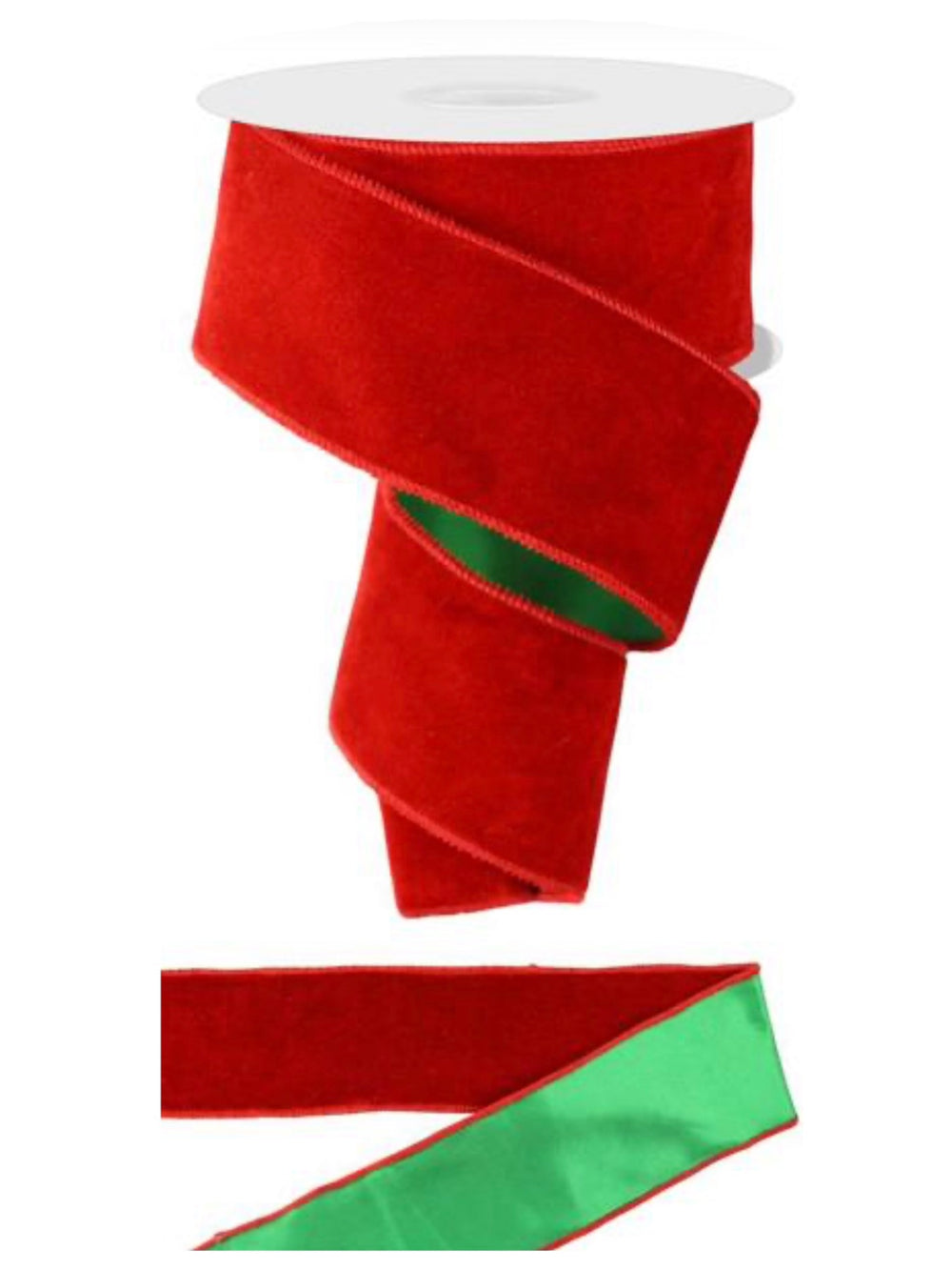 2.5" x 10 Yard Deluxe Velvet/Satin Backing - Red, Green